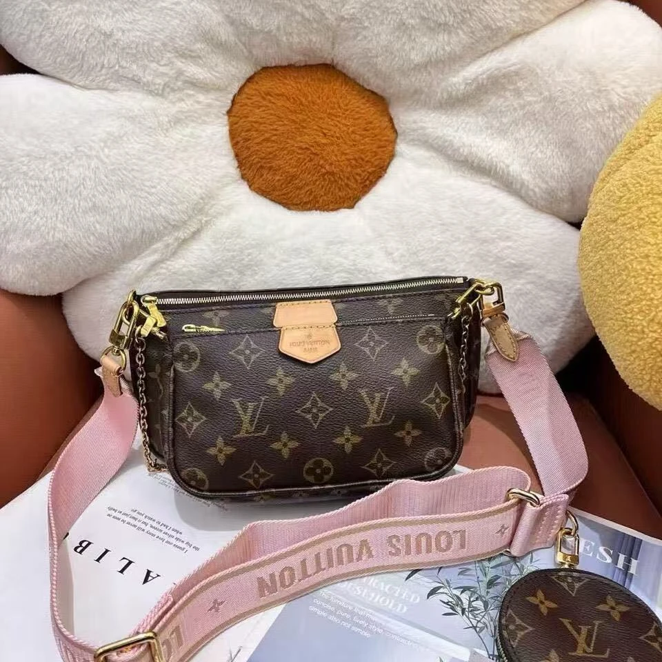 95新 LouisVuitton/路易威登 坤球奢选lv粉肩带五合一斜挎包