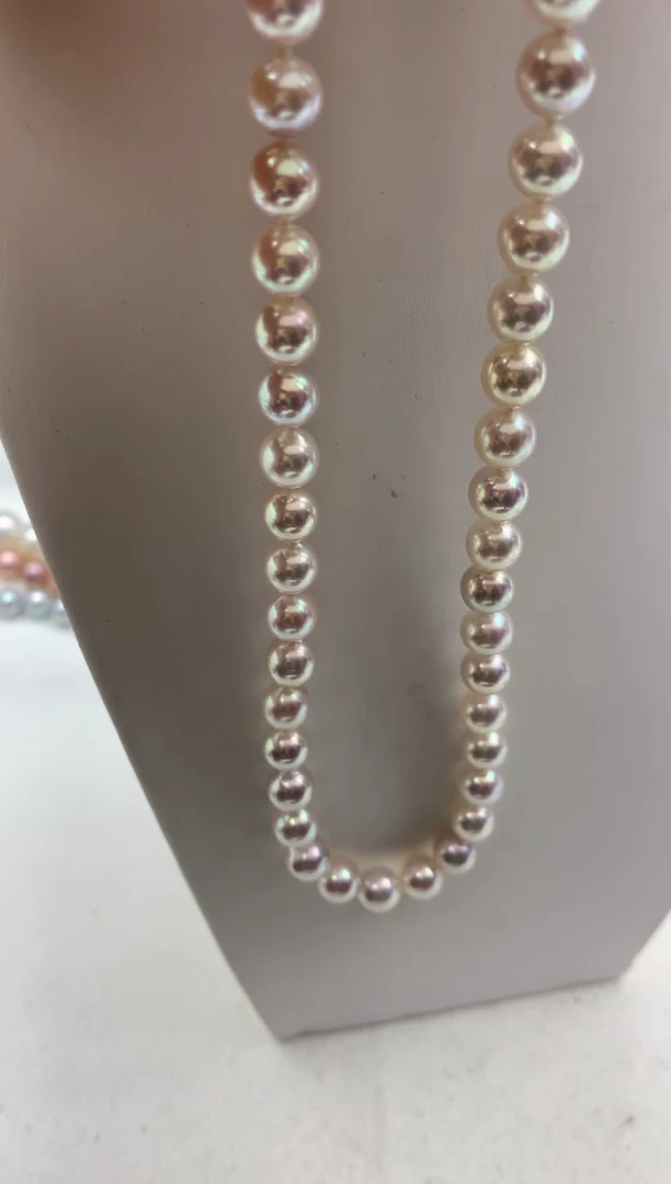 未镶嵌ff海水珍珠akoya白珠串链7~8mm