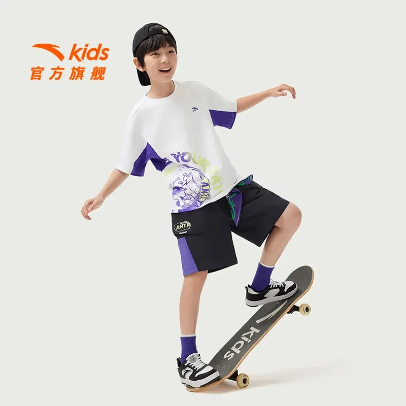 【少年顽家】秋焕新安踏儿童夏季吸汗短袖T恤针织中大童时尚半袖