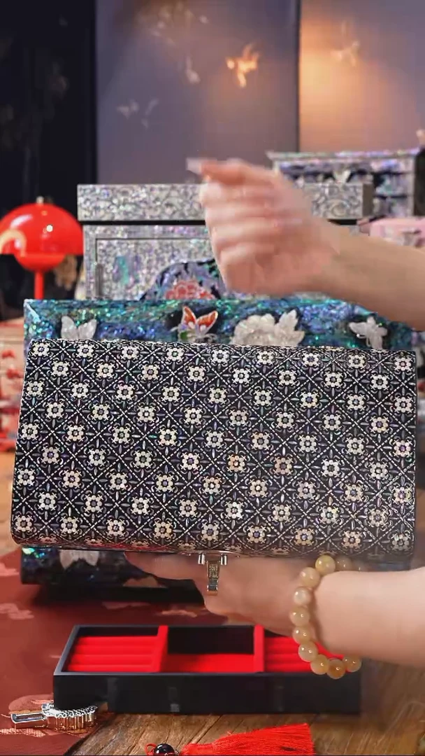 【闪购商品】瓷片螺钿工艺香椿木首饰盒