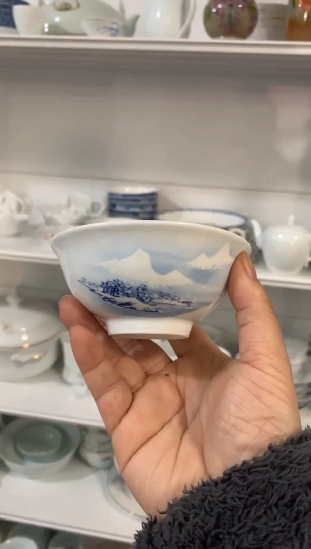【闪购商品】白瓷青花4英寸雪景小汤碗