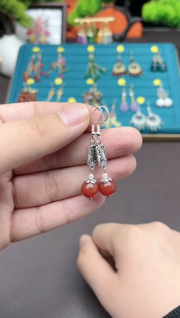 【闪购商品】南红玛瑙耳饰银S925镶嵌730000