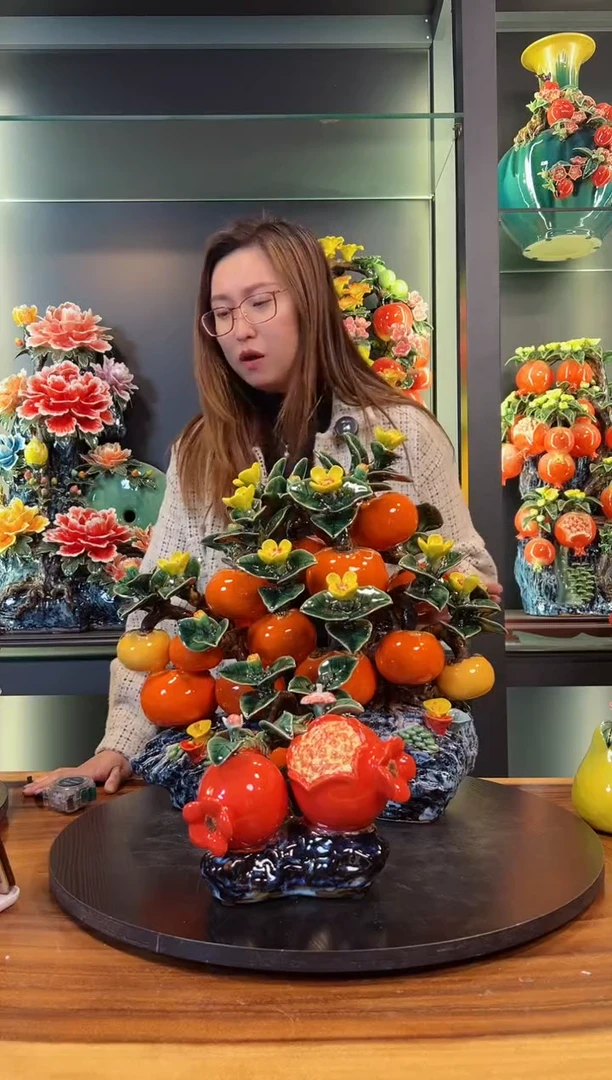 【闪购商品】泥塑柿柿如意柿子树石湾公仔