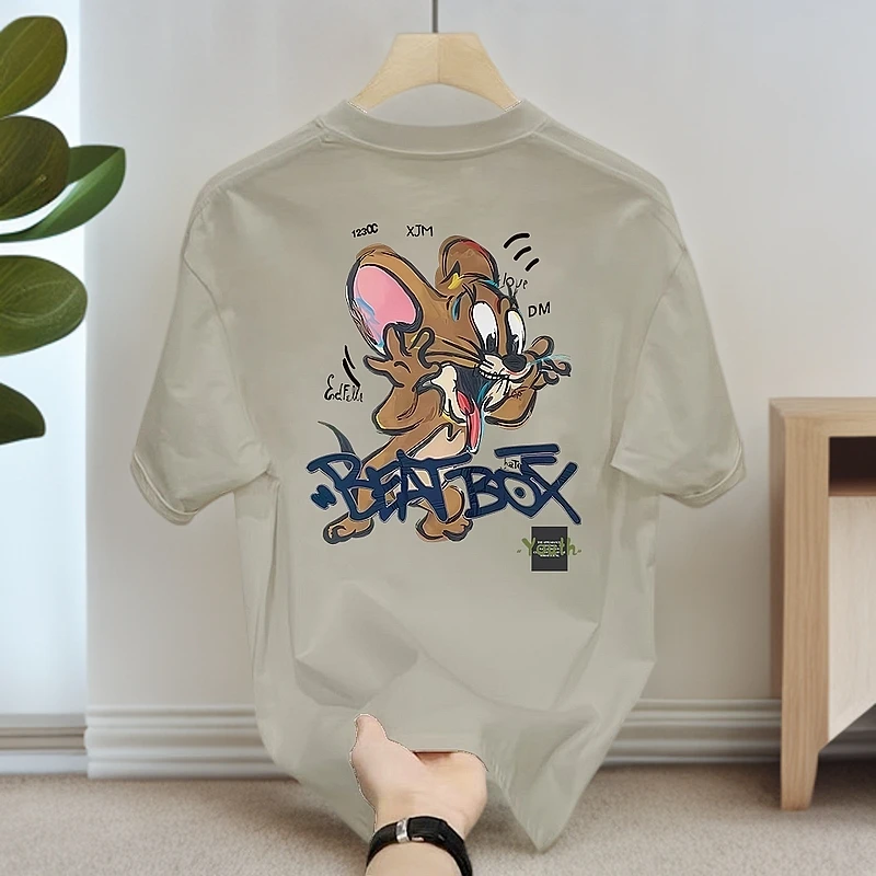 美式痞帅重磅纯棉短袖T恤 -老鼠杰瑞 男女潮牌宽松圆领男式短袖