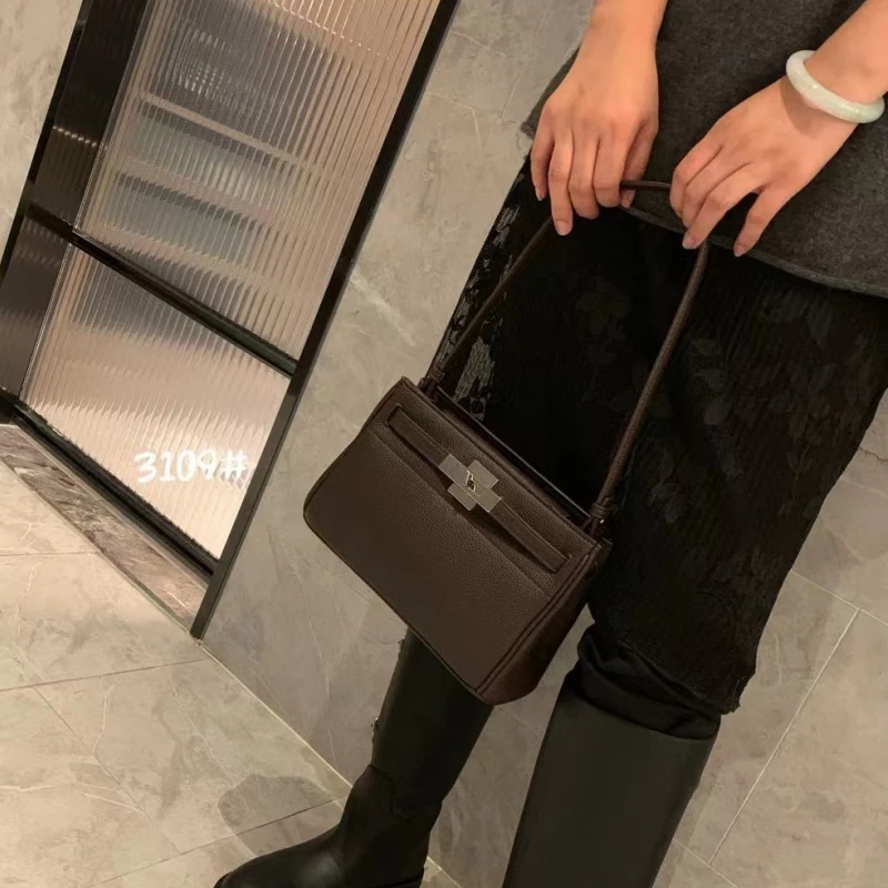 简约风牛皮荔枝纹女士腋下斜挎款优雅风单肩包真皮高级感女包包潮