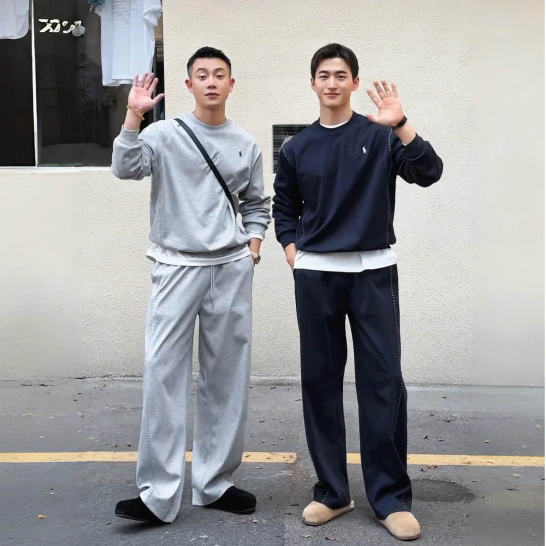 春秋新款高档刺绣休闲运动套装男简约时尚宽松百搭卫衣卫裤两件套