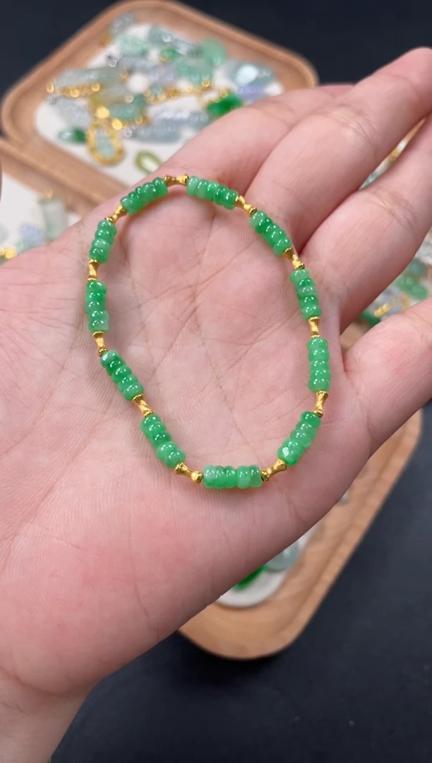 翡翠18K金镶嵌套链多样性   发货一条   P532