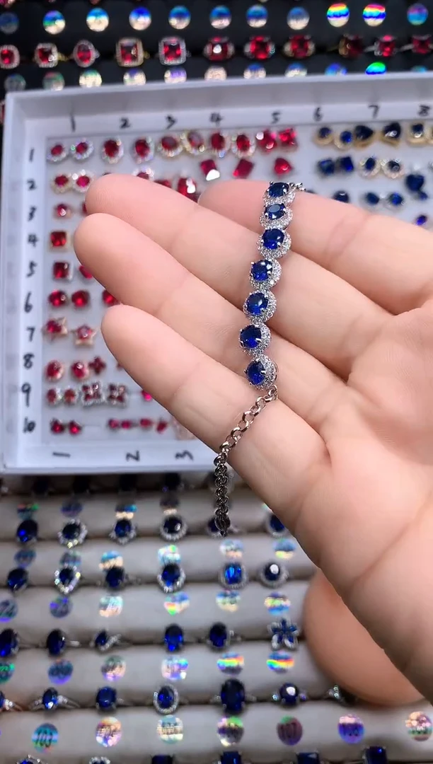 【闪购商品】蓝宝石手链银S925镶嵌银色