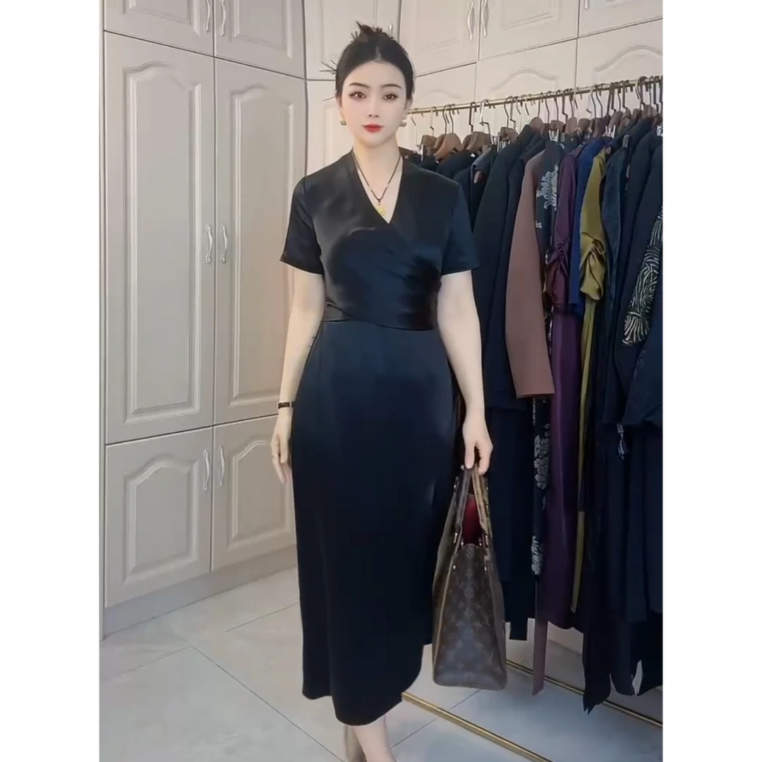 醋酸连衣裙夏新款收腰显瘦立裁气质A字裙女神范高端洋气裙子2522