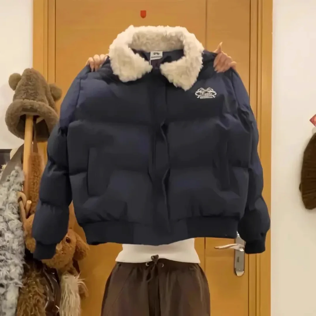 C25美式国潮街头翻领小个子棉服女短款2024冬新款学生棉衣外套