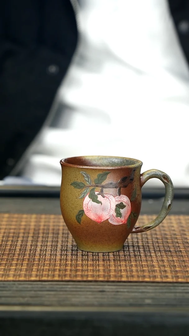 【闪购商品】紫砂茶壶11柴烧把杯 双桃