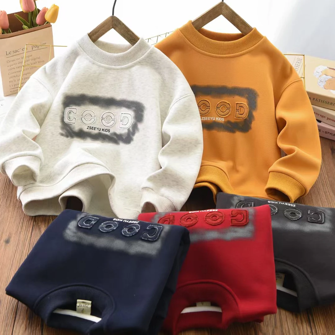 儿童加绒卫衣25冬季新款中大童男童宝宝加厚保暖女童套头-85825