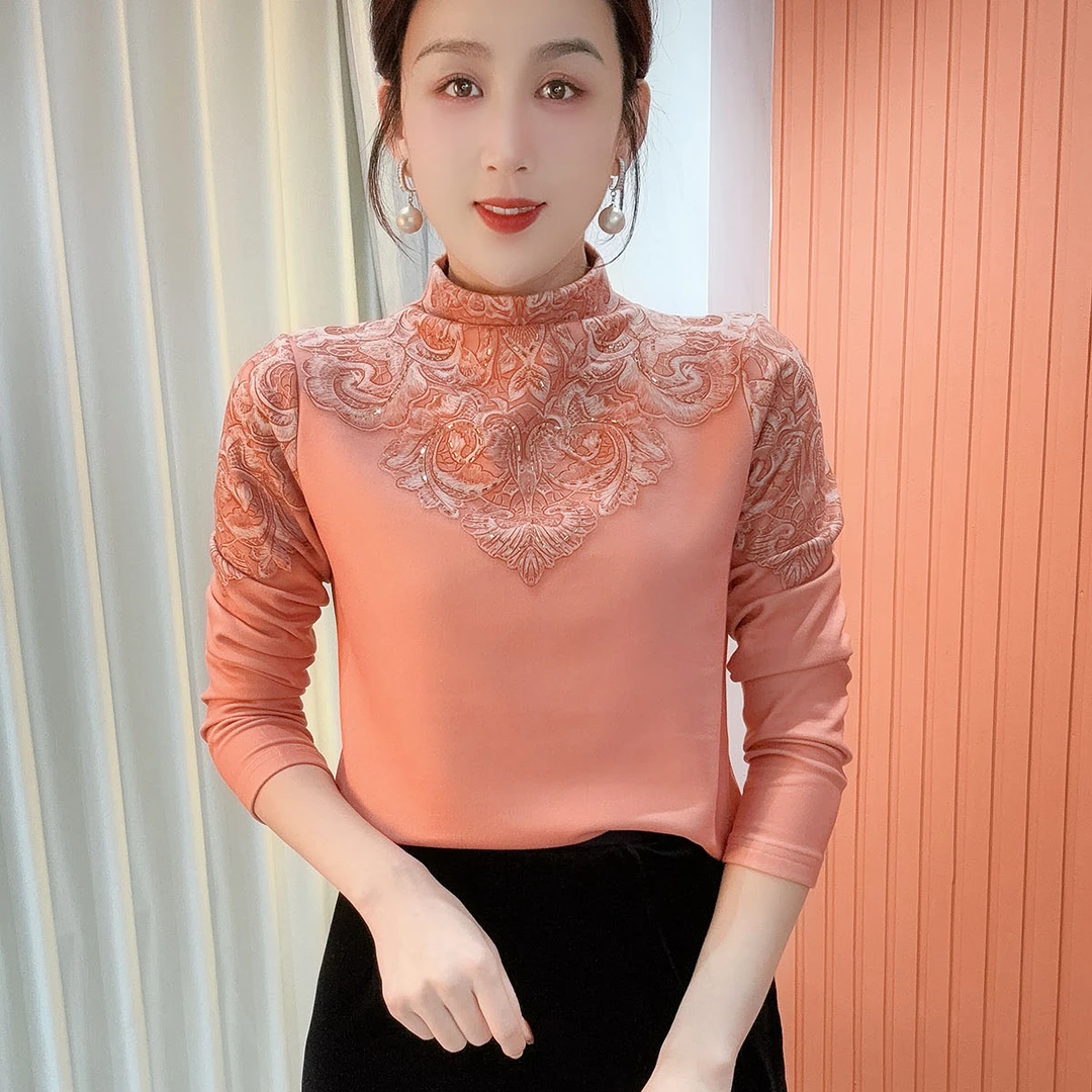 2025冬季新款半高领印花气质百搭长袖减龄加绒打底衫上衣女798