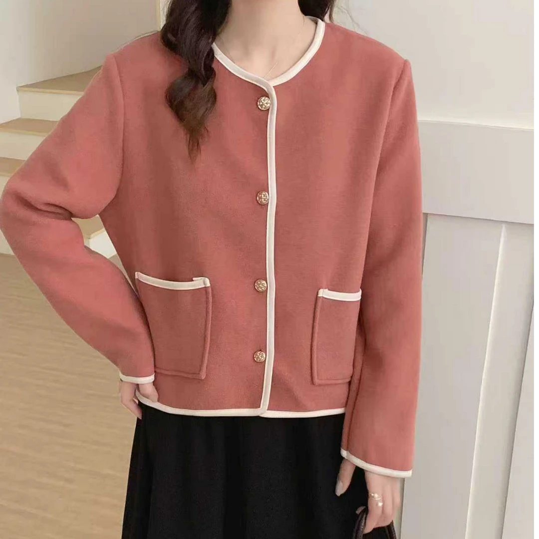 8042 M复古气质羊毛双面呢大衣女秋冬温柔宽松短款外套