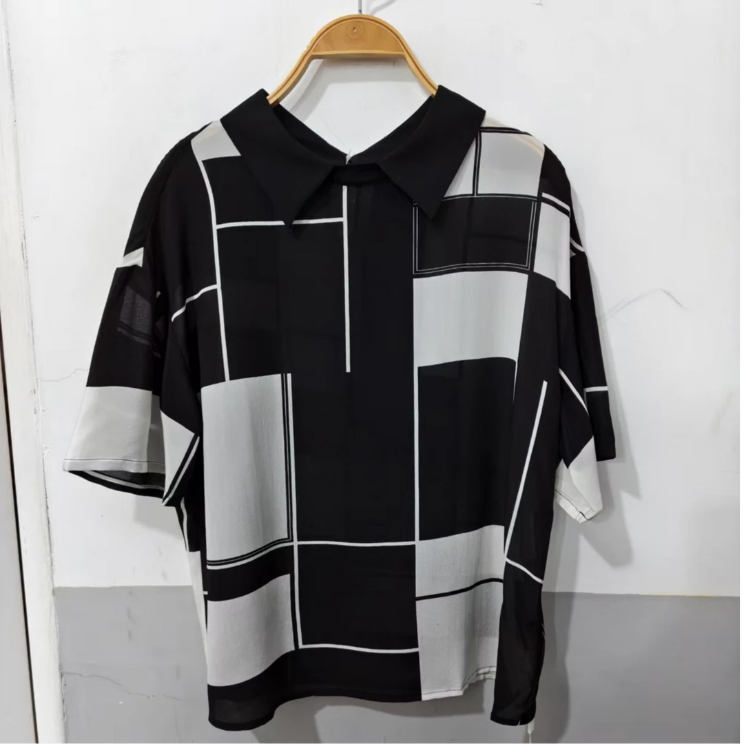 A1247   女士黑白格上衣休闲百搭气质夏季