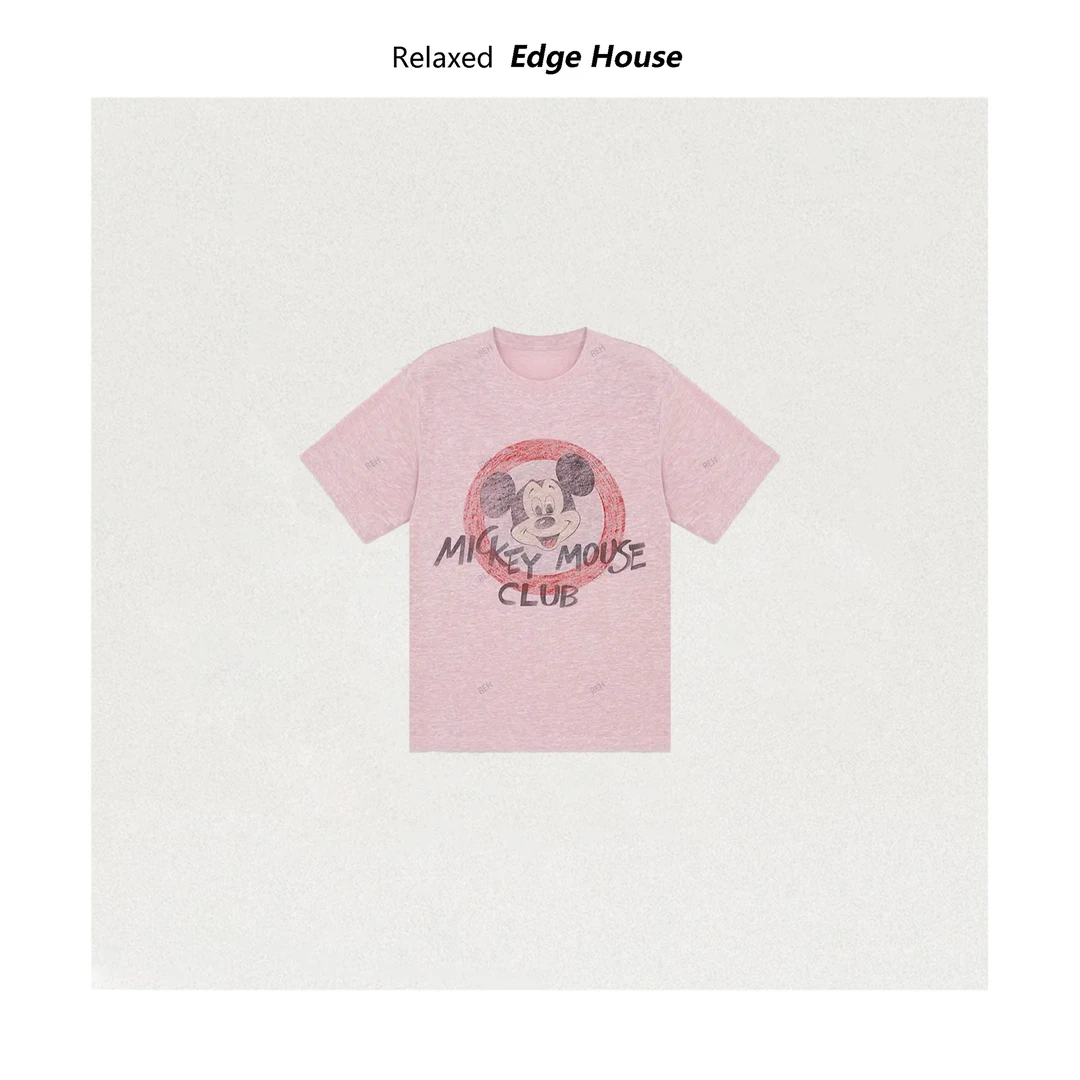 【嘻嘻家】米奇俱乐部 美式复古卡通图案字母印花圆领TEE