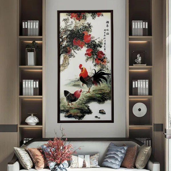 A11《榴华吐焰》竖幅 清仓处理 默认微瑕 中式装饰画木框玄关挂画