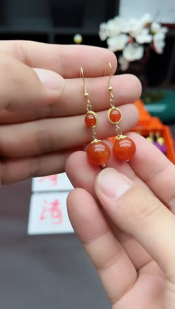 玛瑙/玉髓耳饰银S925镶嵌539000