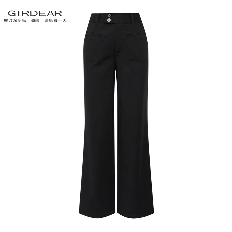 GIRDEAR/哥弟秋冬新款质感百搭长裤通勤磨毛保暖植绒直筒裤110019