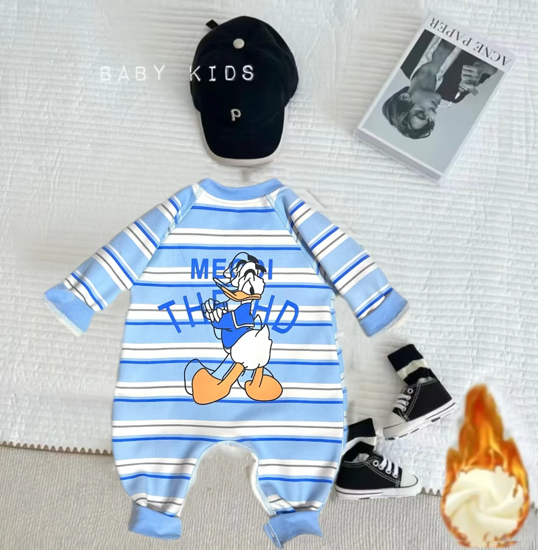 秋冬加绒可爱婴幼儿套头肩扣洋气连体衣透气爬服哈衣秋冬长袖