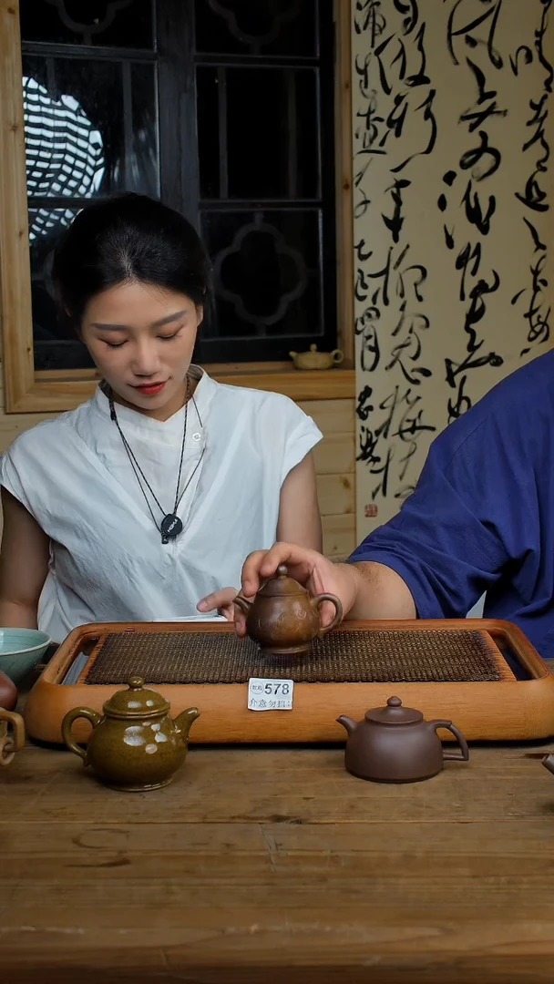 紫砂茶碗伯俊高潘带刻绘578