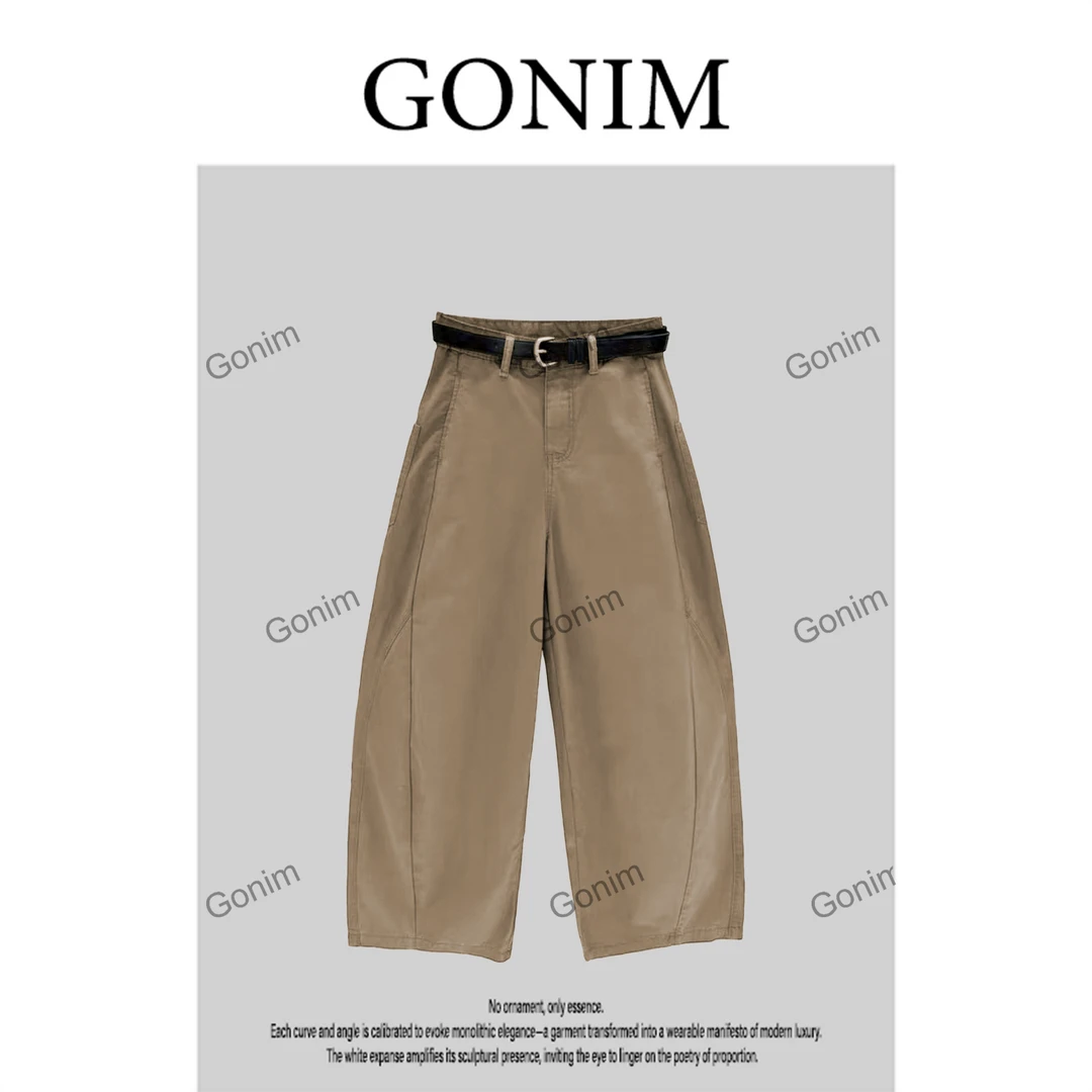 Gonim“如苞待放”2025夏季慵懒风时尚简约垂感休闲弯刀阔腿裤女