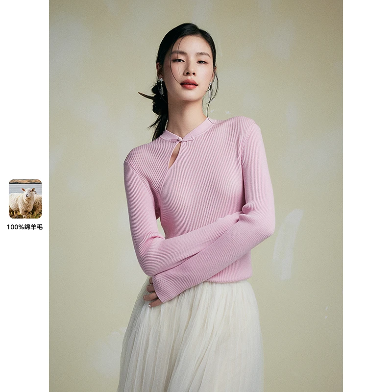 棉仓356635028-桃夭新中式水滴领盘扣针织衫