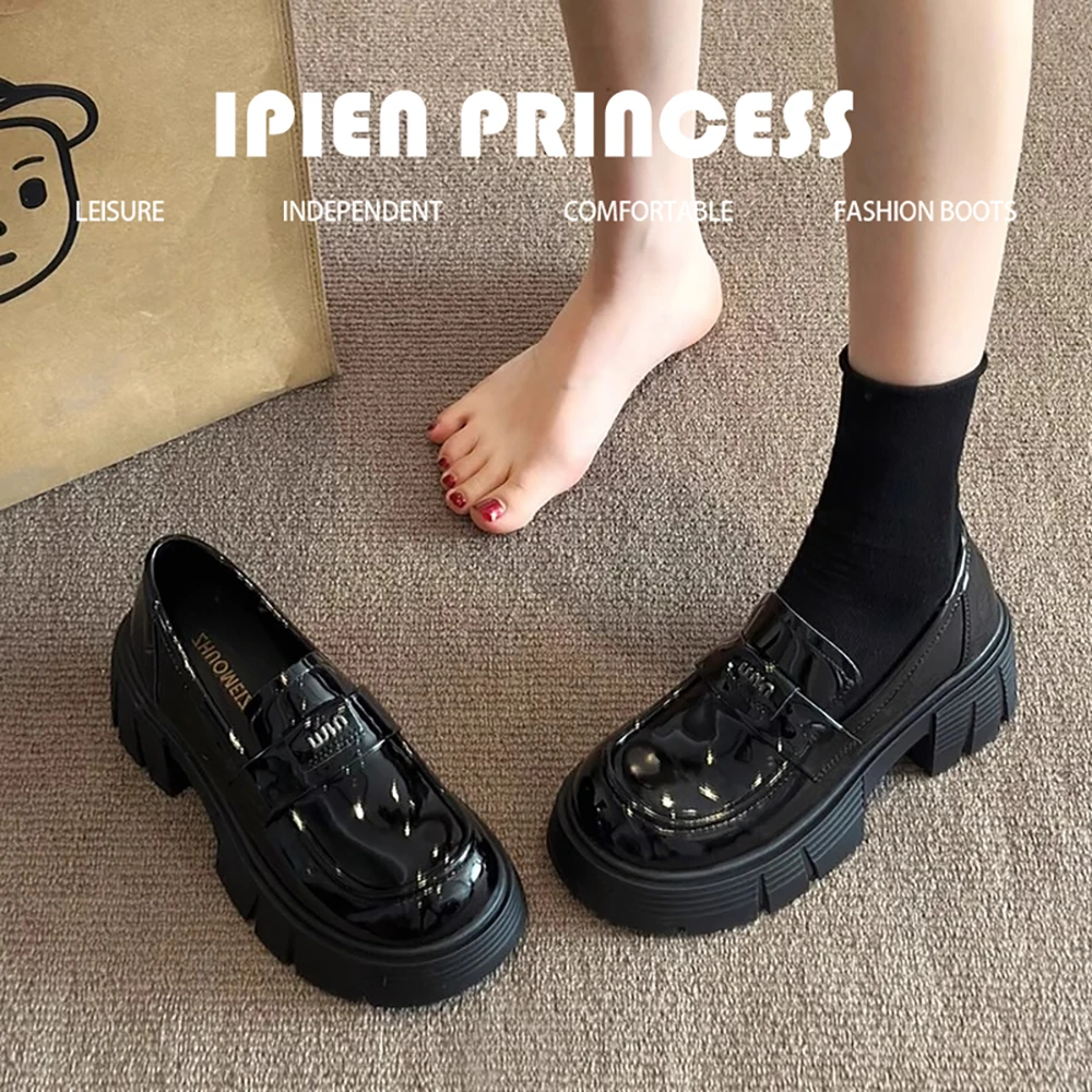 黑色软底厚底圆头英伦风女款乐福鞋舒适百搭洋气时尚潮流小皮鞋女