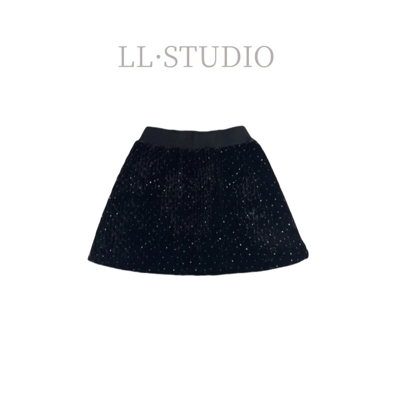 妙兮·LL春季新款时尚复古丝绒亮钻优雅半身裙*20242574