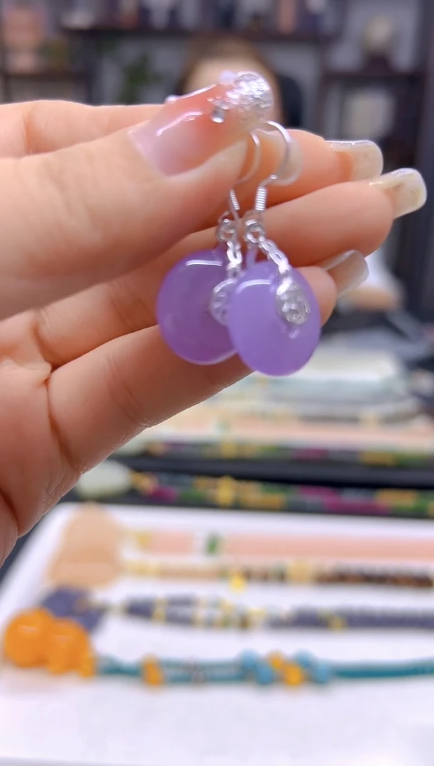 翡翠银S925镶嵌耳饰DIY款E255