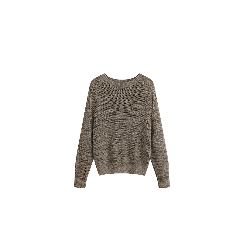 2025新款亮片设计师休闲时尚长袖针织衫镂空百搭圆领-7759