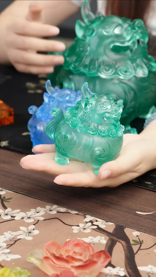 琉璃手工艺品香*宝蓝色狻猊香炉
