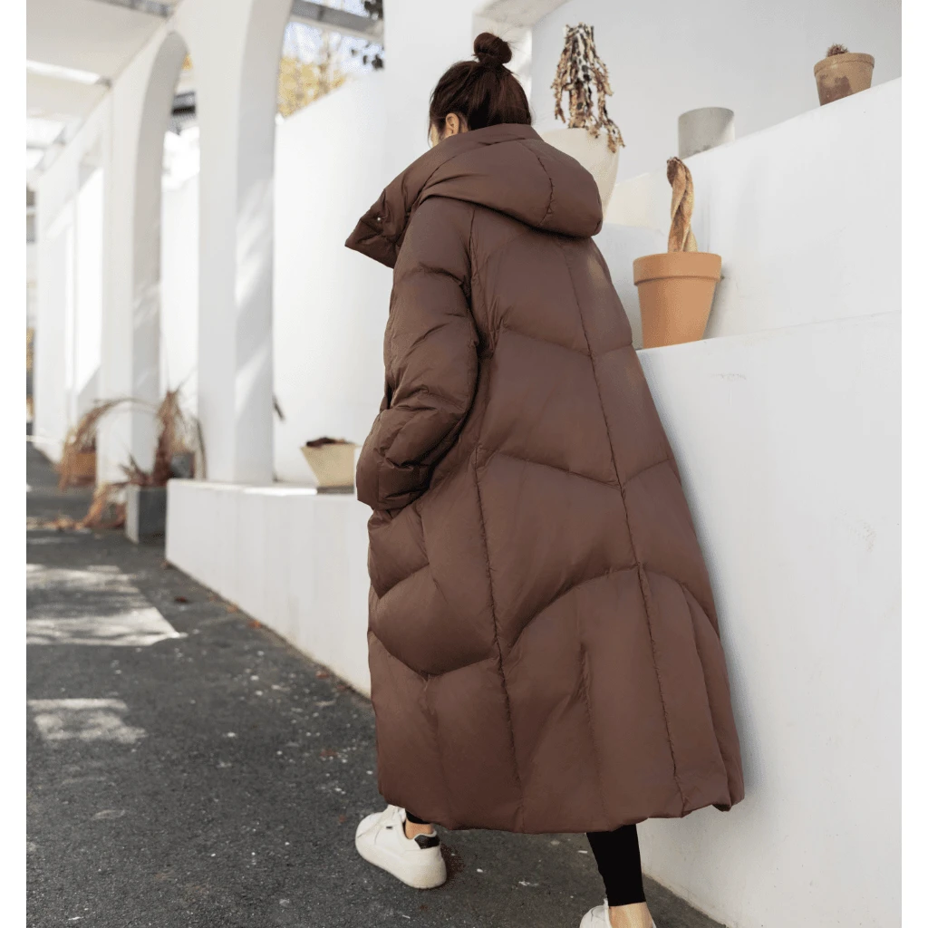 （江南款）90鹅绒休闲加厚韩冬季保暖版宽松连帽时尚长款羽绒服