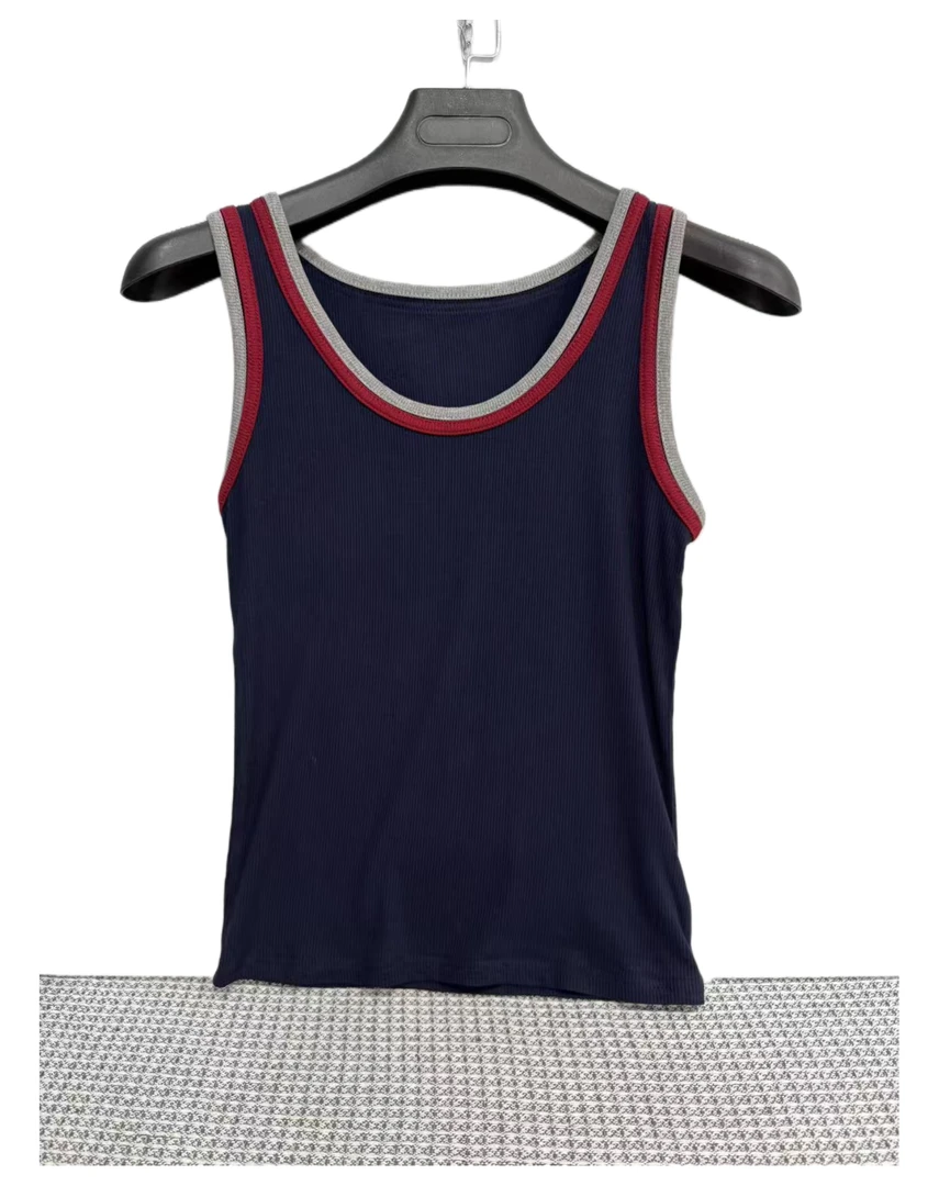 5595  修身  圆领  拼色  简约  时尚  背心