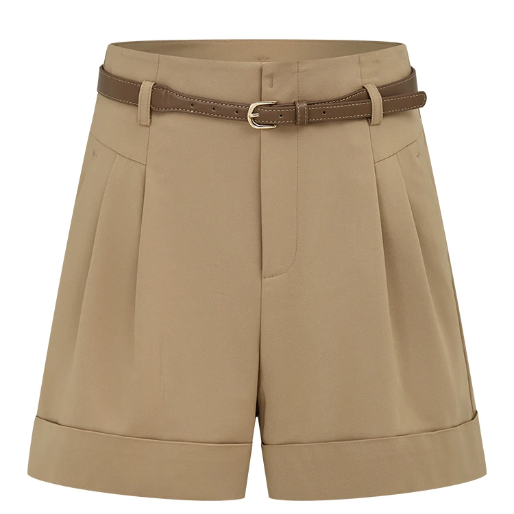 【商场同款】曼德诗纯色短裤新款高腰棉气质休闲阔腿裤女M101110066