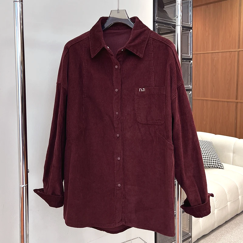 必魅大码绒面开衫衬衣2025新款时尚百搭上衣外套554690女装衬衫