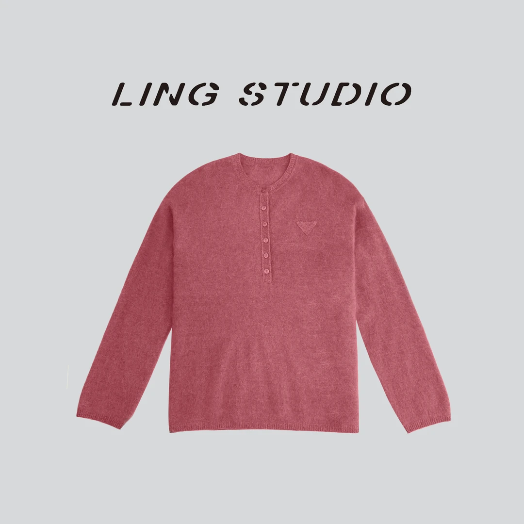 LING/STUDIO『朦胧倩影』拉绒时尚慵懒风宽松圆领套头毛衣5091427