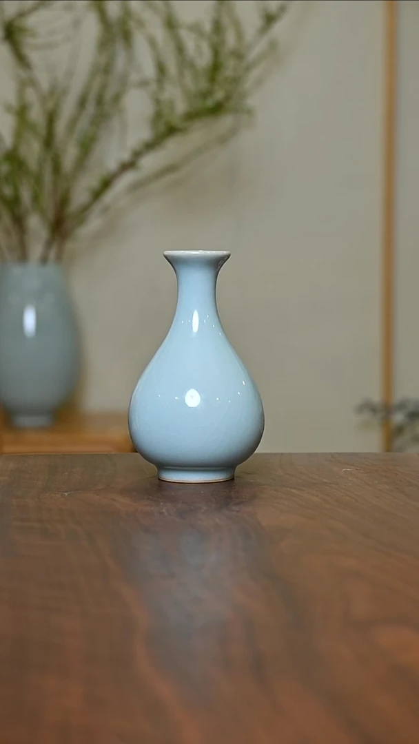 玉壶春瓶 天青 微瑕 朱家汝窑款