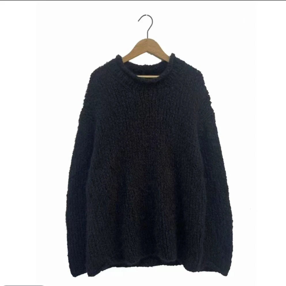 左岸迷香果儿坊【针织上衣】黑色套头宽松秋冬毛衣7032