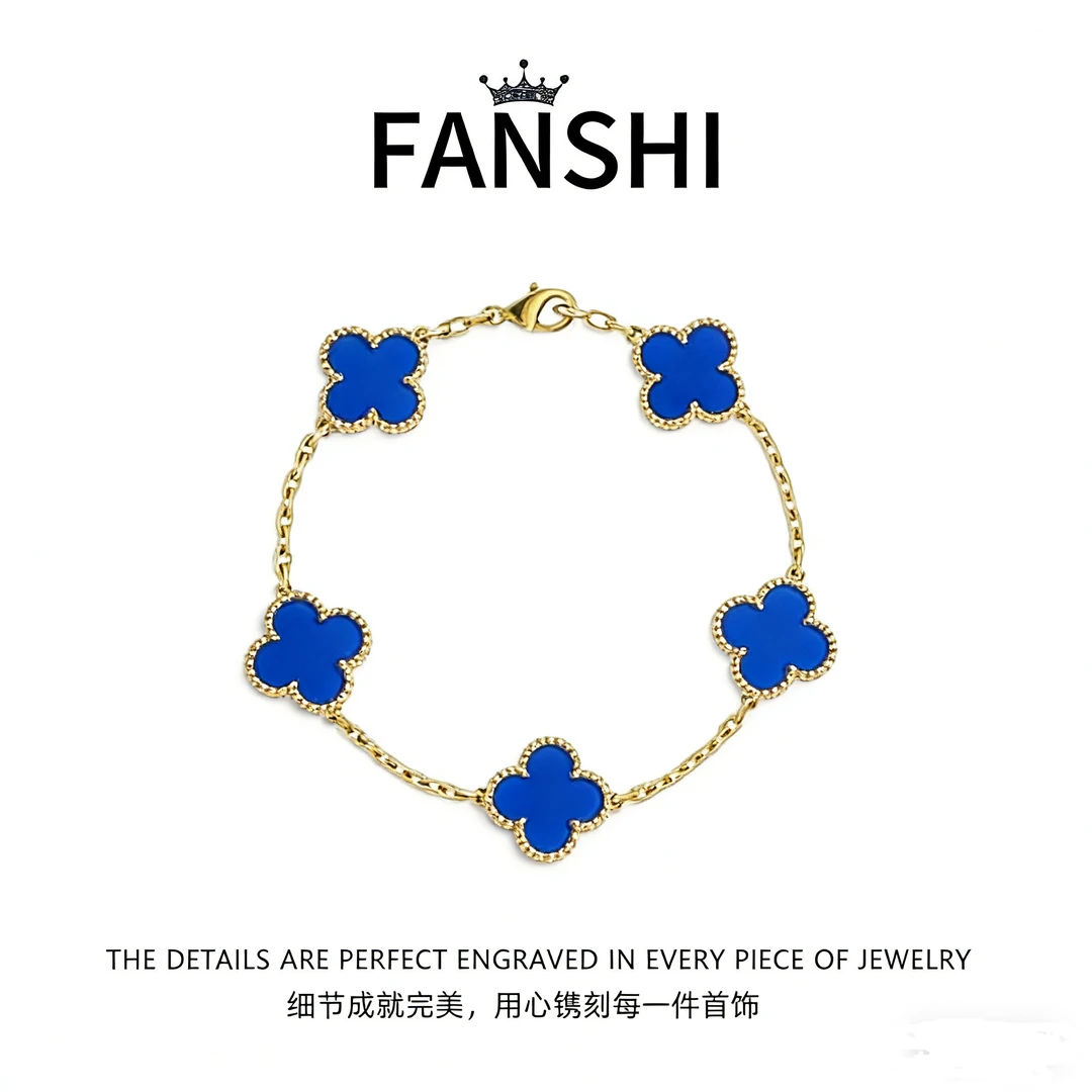 钛钢手链 小众银色简约轻奢双面女法式克莱因蓝四叶草手链首饰