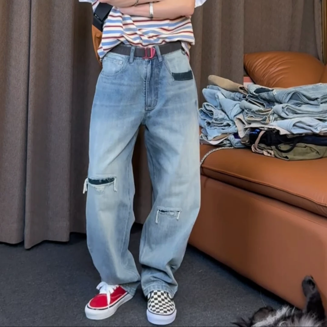 ST【2180-夏季薄款】复古12oz浅蓝手工包边夏季薄款牛仔裤男女-PL