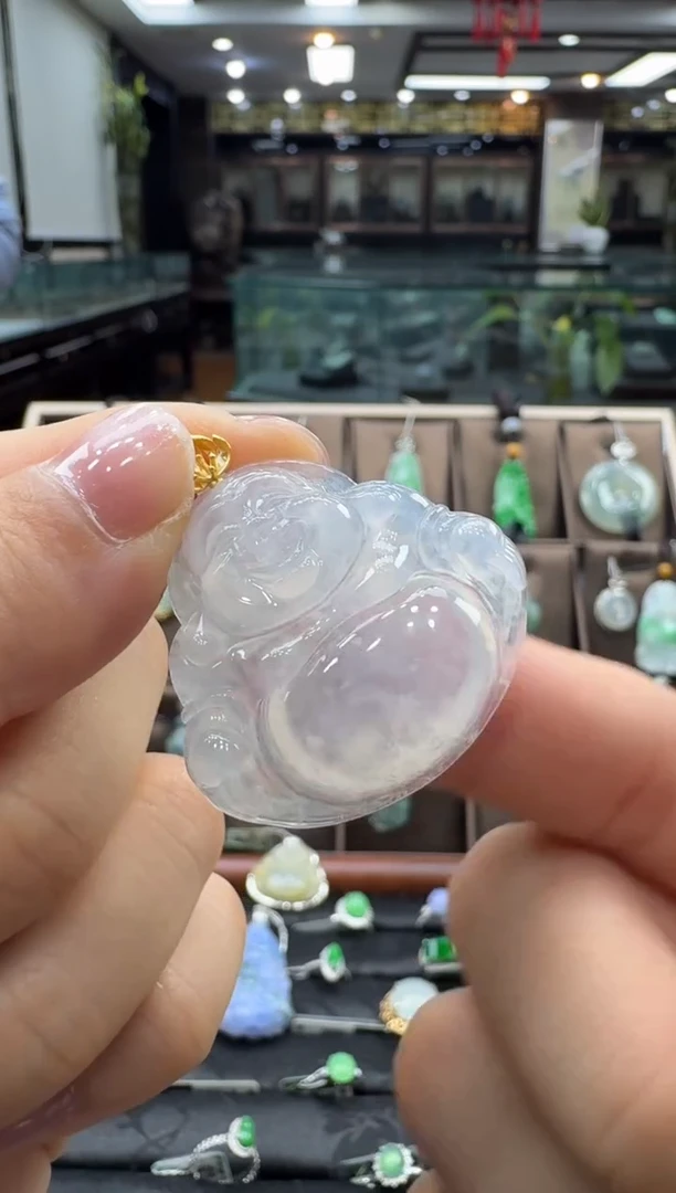 颈饰18K金镶嵌翡翠开***茶佛