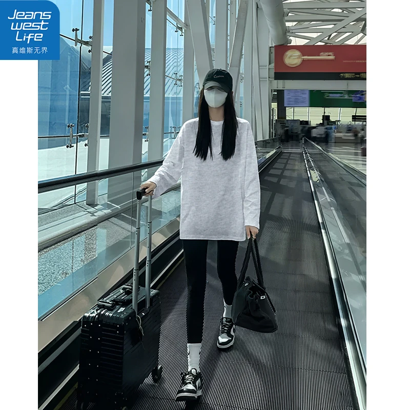 真维斯无界女士纯棉长袖秋季韩系垂感慵懒休闲女新款爆款百搭上衣