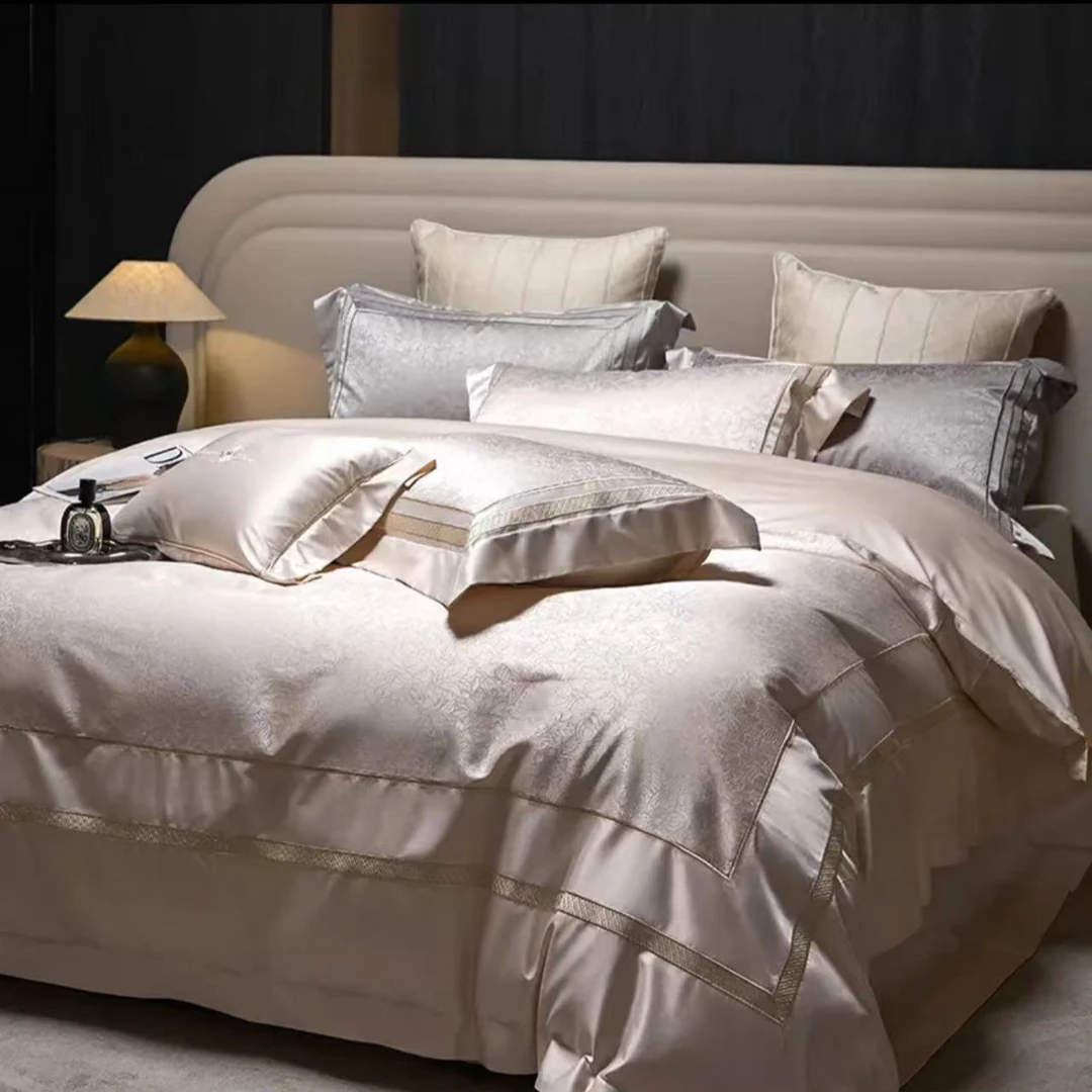 法式高定轻奢高精密色织提花贡缎四件套舒适亲肤透气纯棉床单被套