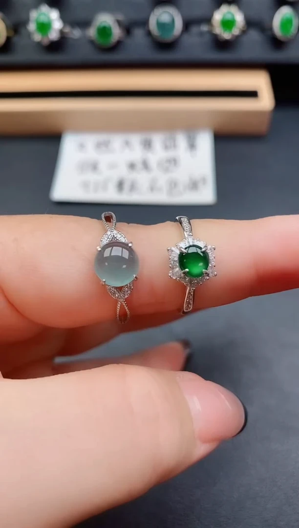 翡翠戒指银S925镶嵌50850