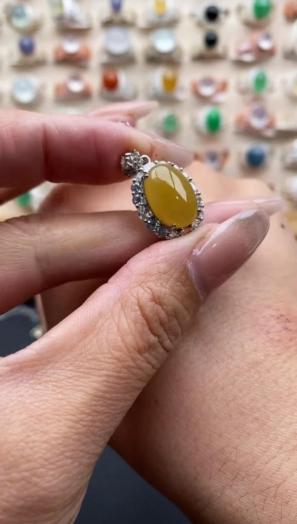 银S925镶嵌戒指翡翠缅甸天然A货翡翠111  2-4