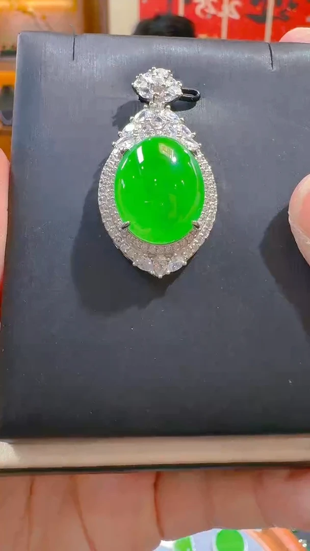 翡翠银S925镶嵌吊坠(赠链)天然A货翡翠