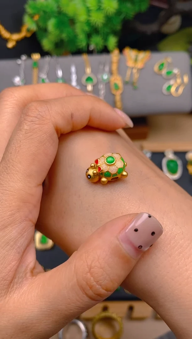 吊坠(不含链)银S925镶嵌翡翠乌龟