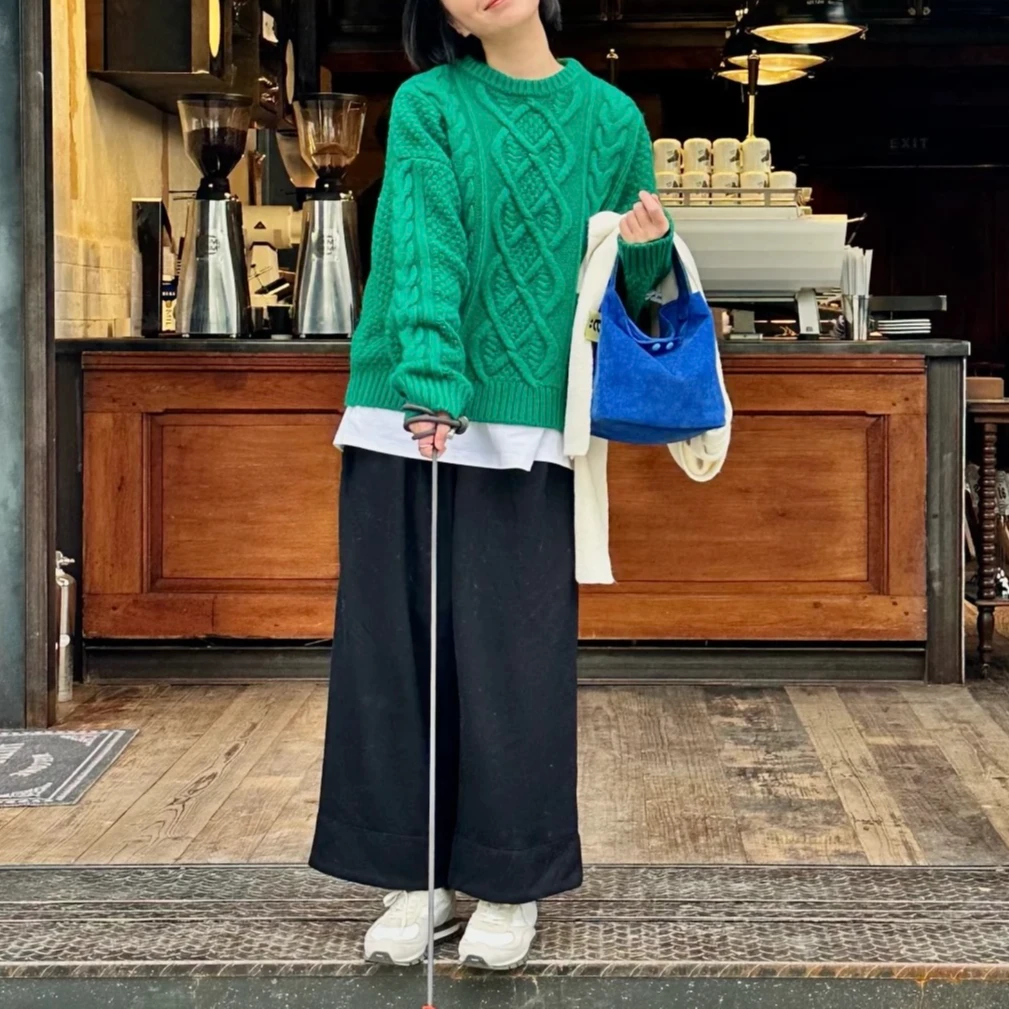 【琉璃翠】秋冬新款韩系绿色麻花套头毛衣宽松显瘦针织衫女.G0002