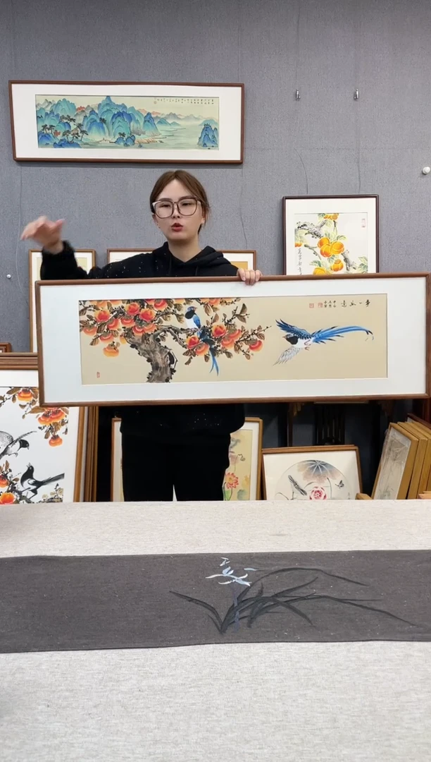 【闪购商品】国画手写手绘带框作品-40*123-贺照亭